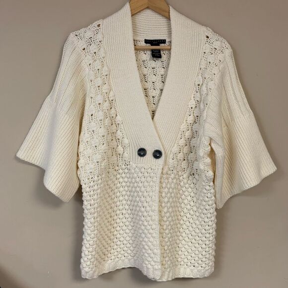 Chunky Cardigan Womens 18-20W Off White Short Sleeve Open Front Cozy Fall Winter - Picture 1 of 5